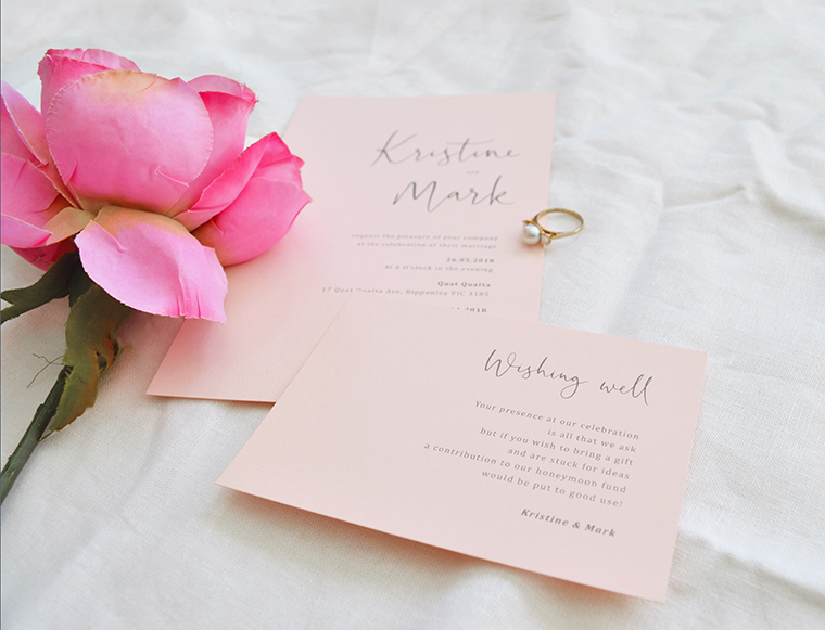soft blush calligraphy wedding invitation | Modern wedding invitation | Blush invitation | Something Peach