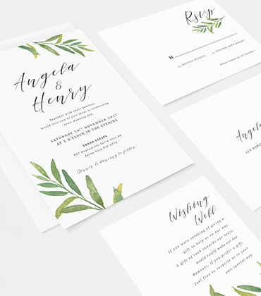 Watercolour foliage invitation suite | Garden wedding invitation | RSVP | Wishing well | Something P