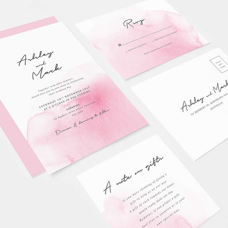 Pink watercolour wedding invitation suite | Pink watercolour wedding invitation | RSVP | Wishing well | Something P