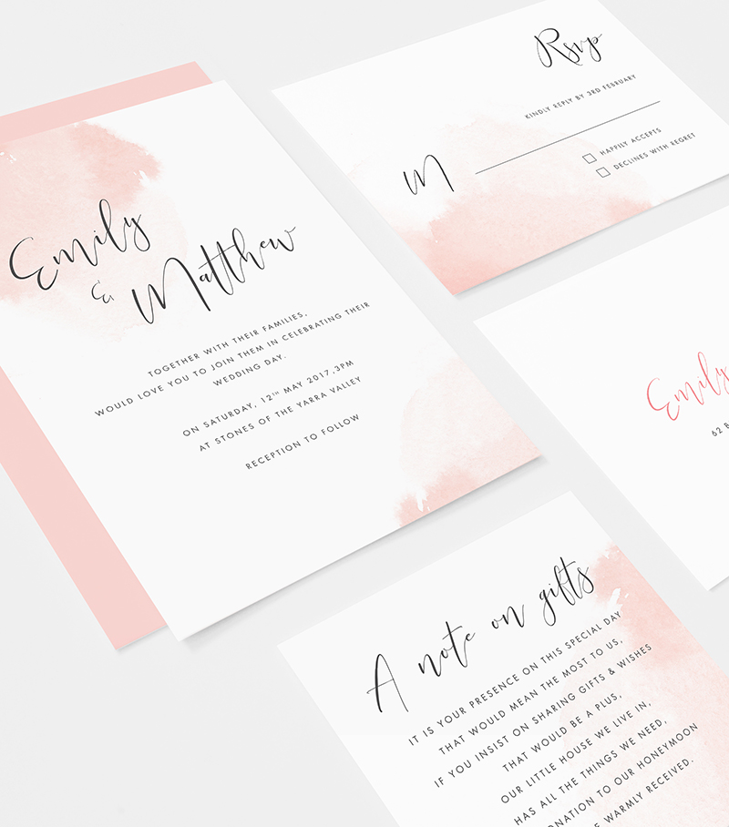 Peach watercolour calligraphy wedding invitation suite | Peach watercolour wedding invitation | RSVP | Wishing well | Something P