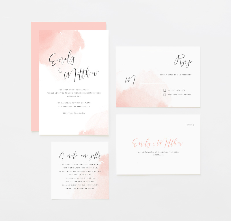 Peach watercolour calligraphy wedding invitation suite | Peach watercolour wedding invitation | RSVP | Wishing well | Something Peach | Melbourne wedding