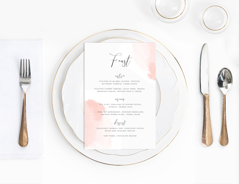 Peach watercolour wedding menu | Beautiful watercolour wedding menu | Something Peach | Melbourne wedding