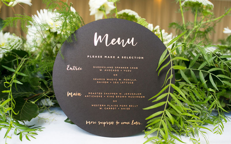 Copper wedding menu | Modern wedding stationery | Copper wedding stationery | Something Peach | Melbourne wedding