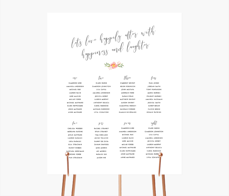 Floral watercolour calligraphy table seating chart | Something Peach | Melbourne wedding