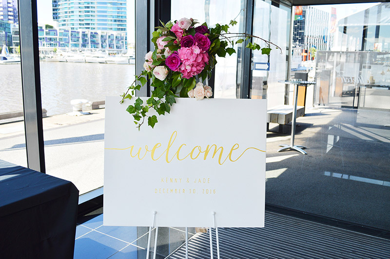 Gold painted welcome sign | Something Peach | Melbourne wedding