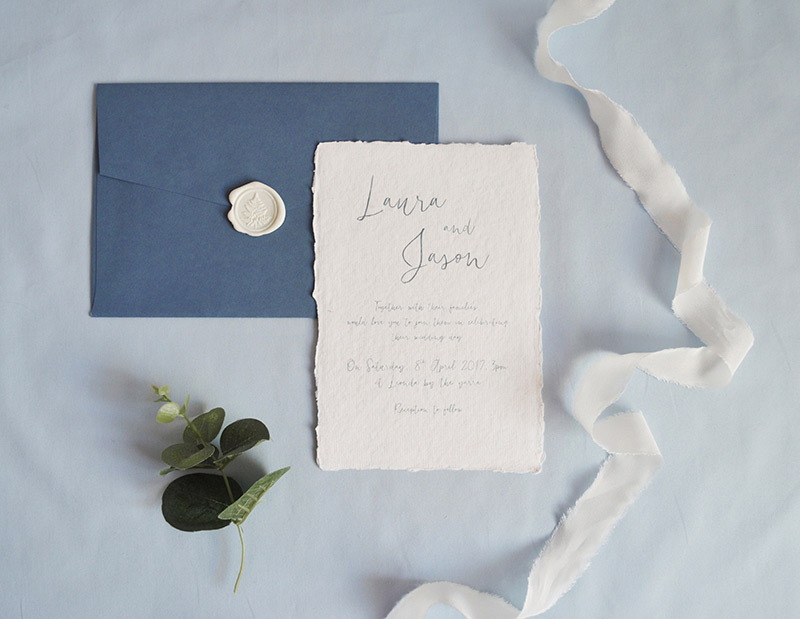 Elegant calligraphy wedding invitation | Deckled edge paper | Wax seal | Something Peach