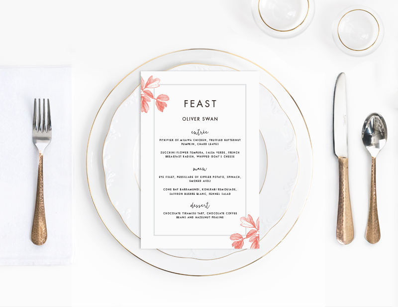 Modern floral wedding menu | Something Peach | Melbourne wedding