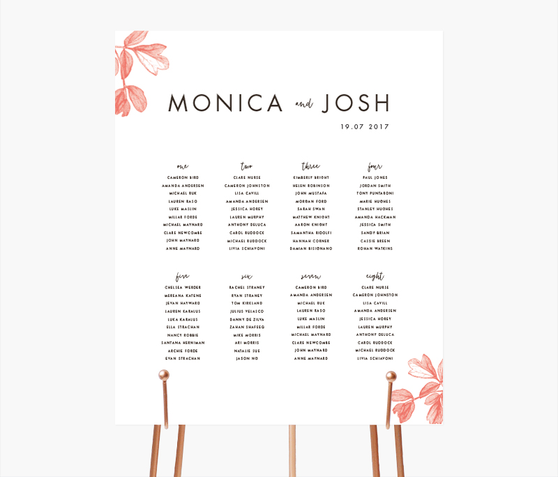 Modern floral table seating chart | Something Peach | Melbourne wedding