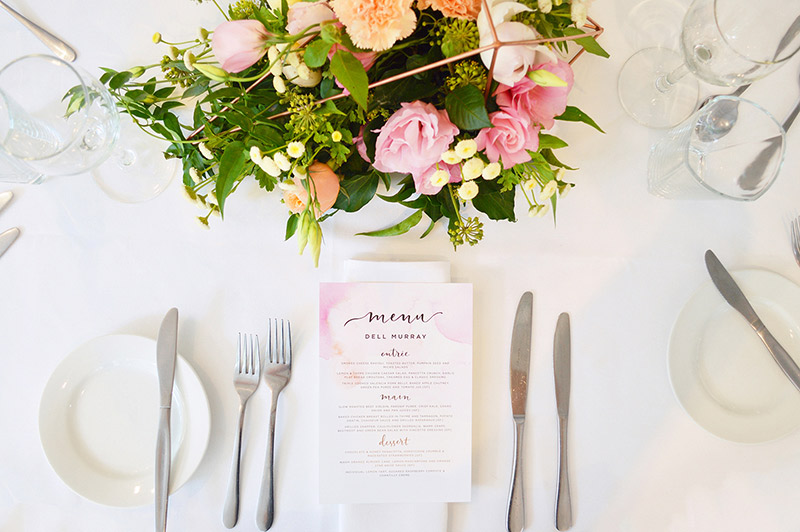 Pink watercolour calligraphy menu | Beautiful watercolour wedding stationery | Something Peach | Melbourne wedding
