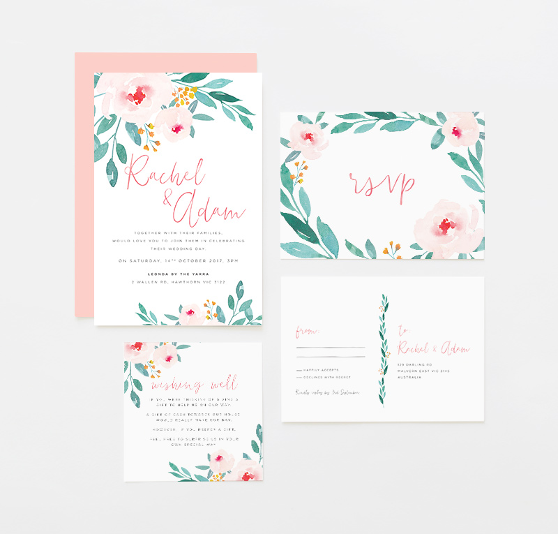 Blush floral watercolour invitation suite | Blush floral watercolour invitation | RSVP | Wishing well | Something Peach | Melbourne wedding