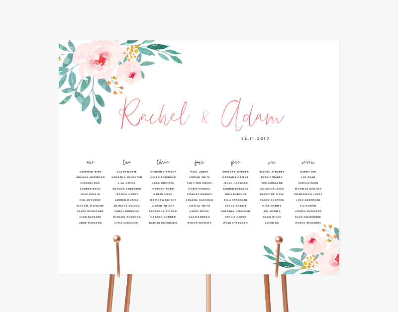 Floral watercolour table seating chart | Something Peach | Melbourne wedding